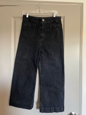 Anthropologie Maeve Collette Wide Leg Jeans High-Waist Cropped Black Size 31